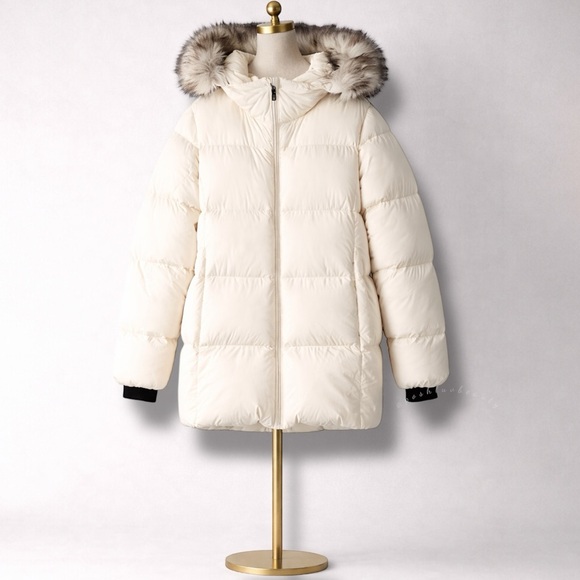 Aritzia Accessories - Aritzia Babaton Cream Park City Long Coat Removable Faux Fur Hood Medium EUC!